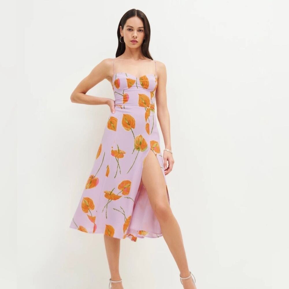 Reformation Juliette Floral Midi Dress Lilac Women's Size 4 NWT